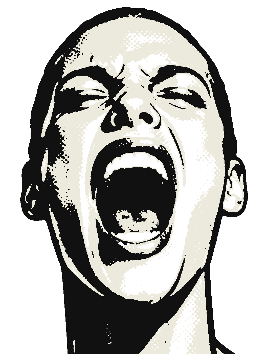Retro black and cream stencil illustration of a person shouting